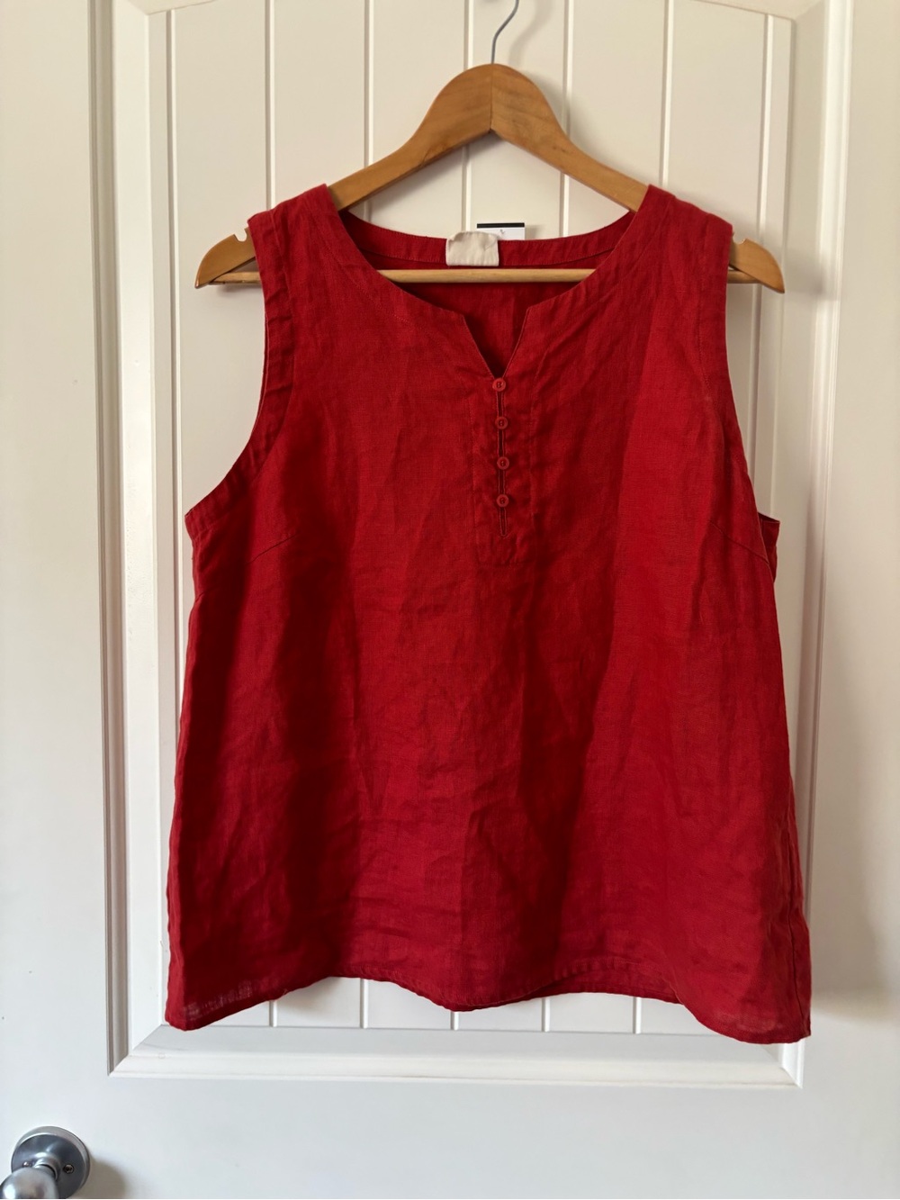 Island Shop 100% Linen Sleeveless Tunic Top Red Button Detail Size 12